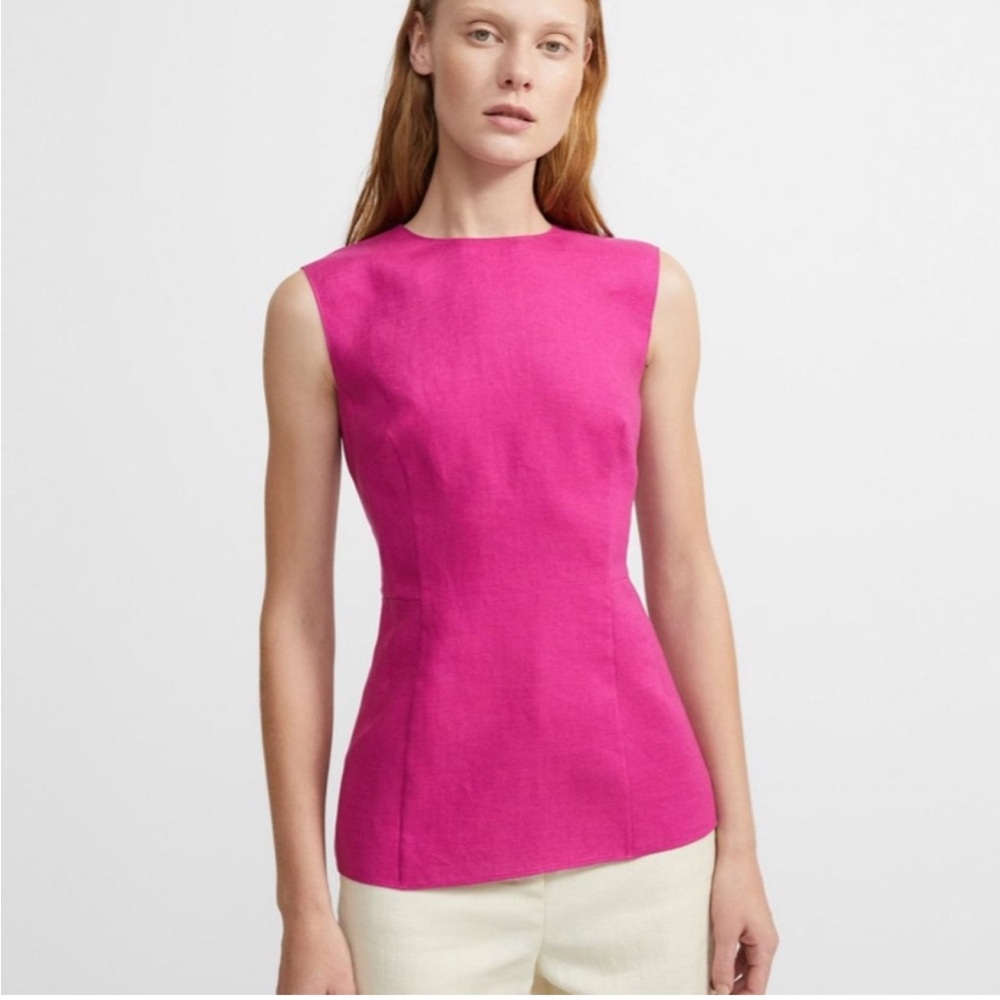 Theory Fuchsia Pure Linen Paneled Top | Size 4